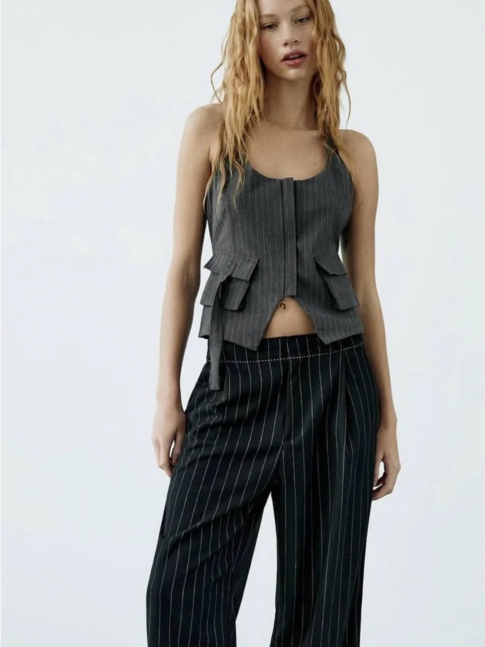 Zara Gray Pinstripe Tailored Vest - Picture 5 of 5